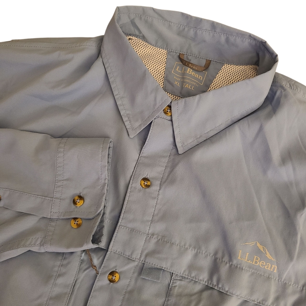 L.L. Bean Men's XLT Light Blue Long Sleeve UPF 50+ Fishing Hiking Outdoors Shirt